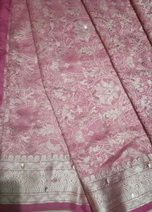 Beautiful Pink Embroidered silk Saree with Blouse
