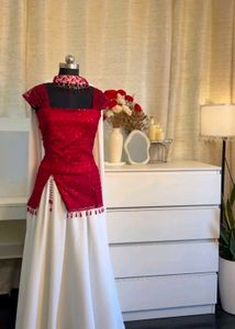 Elegant Red Kurta Set with White Skirt