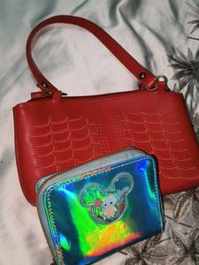 Stylish Red Shoulder Bag & Wallet