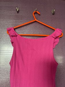 Vibrant Pink Ribbed Ruffle Dress