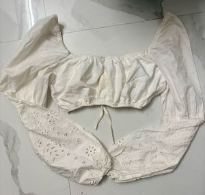 Chic White Broderie Anglaise Puff Sleeve Top