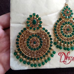 Beautiful Greenish Earings With Mangtikka