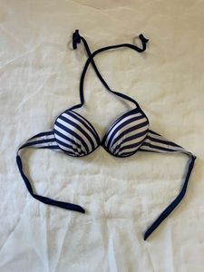 Navy and White Striped Bikini Top