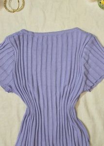 Lavender Ribbed Button-Up Top