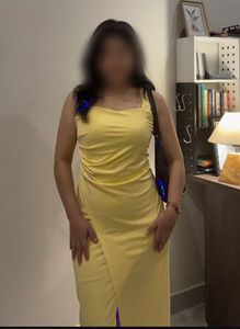 CHIC PASTEL YELLOW SQAURE NECK MIDI DRESS