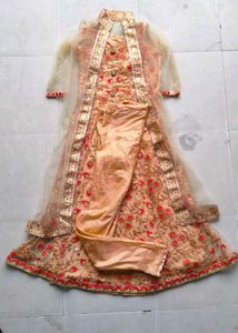 Very Beautiful Heavy Work Golden Gown With Shrug