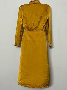 Pintresty Mustard Yellow Satin Wrap Dress