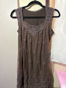 Women's Brown Lace Detail Top