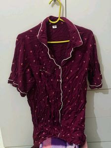Maroon Heart Print Pajama Top