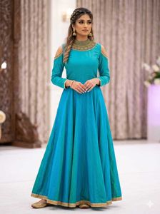 Blue Embroidered Anarkali Maxi Gown