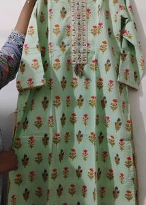 Light Green Floral Print Kurta pure cotton fabric