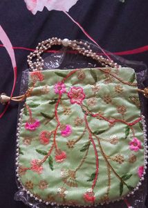 Embroidered Potli Bag with Pearl Handle