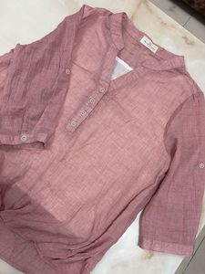 Women's Pink Linen Blend Tunic Top