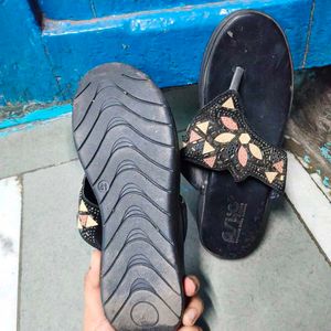 Embellished Black Flip-Flops