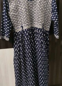 Navy Blue Printed Kurta with Embroidery