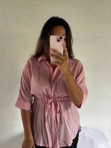 Chic Pink Drawstring Tunic Top