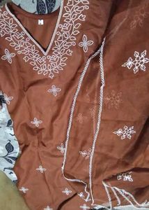 Elegant Brown Kurta Set with Dupatta