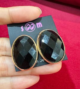 Chic Black Oval Artificial Gemstone Earrings