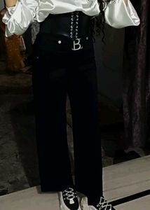Black High-Waisted Wide-Leg Pants with Statement B