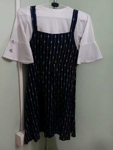 Cute Navy &amp; White Pinafore Dress
