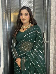 Elegant ready to wear Green Embellished Saree