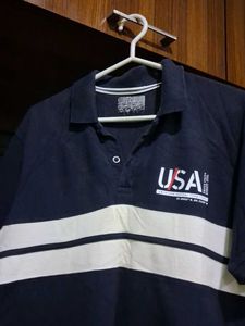 Men's Navy Polo Shirt with USA Graphic