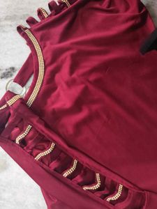 Maroon top with Embellished Neckline