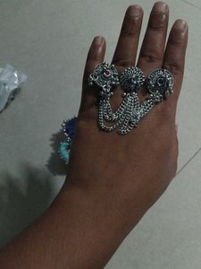 Oxidised Silver Finger Ring Set with Chains