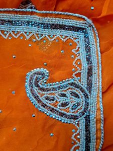 Heavy Orange Embroidered Saree