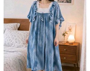 korea Blue Tie-Dye night dress
