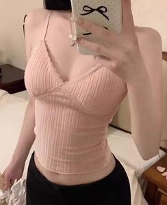 Pink Ribbed Cami Top with Lace Trim