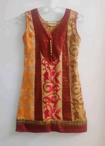 Silk Kurta Set with Embroidery in Multicolour