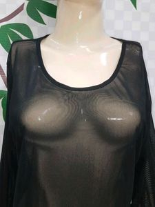 (900)Black Sheer Long Sleeve Top