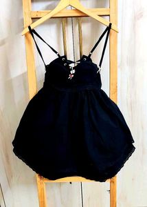 Chic Black Lace-Up Mini Dress size-24
