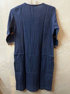 Rangriti Embroidered Blue Cotton Kurta