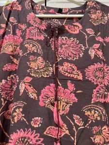 Brown Flower Printed Kurta N Pant