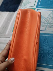 Vibrant Orange Faux Leather Pouch