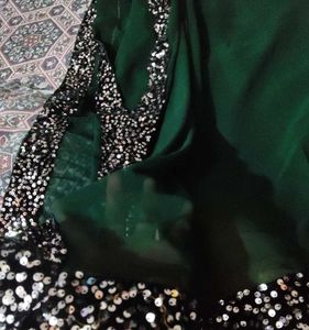 Emerald Green Sequin Saree