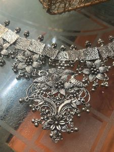 Antique Silver Floral Choker Necklace