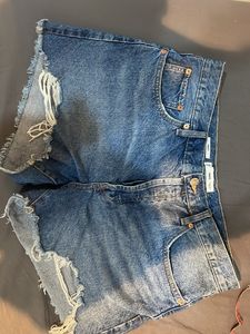 Blue Denim Ribbed Shorts