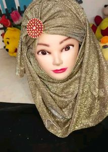 Gold Shimmer Hijab with Brooch