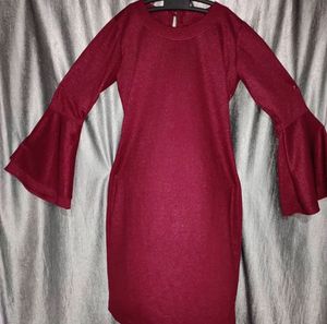 Burgundy Bell Sleeve Mini Dress