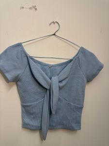 Blue Tie-Front Crop Top
