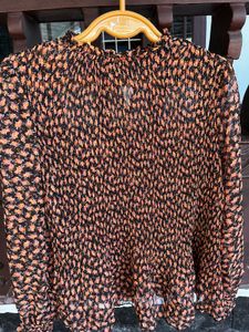 Pleated Blouse - Orange &amp; Black Pattern