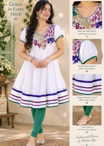 Embroidered White Anarkali Kurta Set