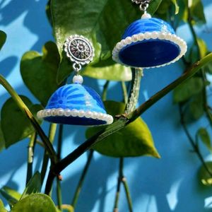 Hand-painted Blue Quilling jhumki | Lightweight | Water resistant, glossy ✨| Handmade 💯 |follow @quilling__heavem On Instagram