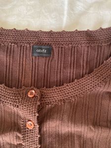Brown Ribbed Cropped Cardigan Top