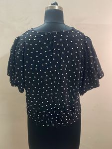 Black Polka Dot Flared Sleeve Top