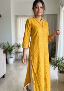 Elegant Yellow Cotton Kurta
