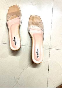 Clear Heel Mules with crystal block heels